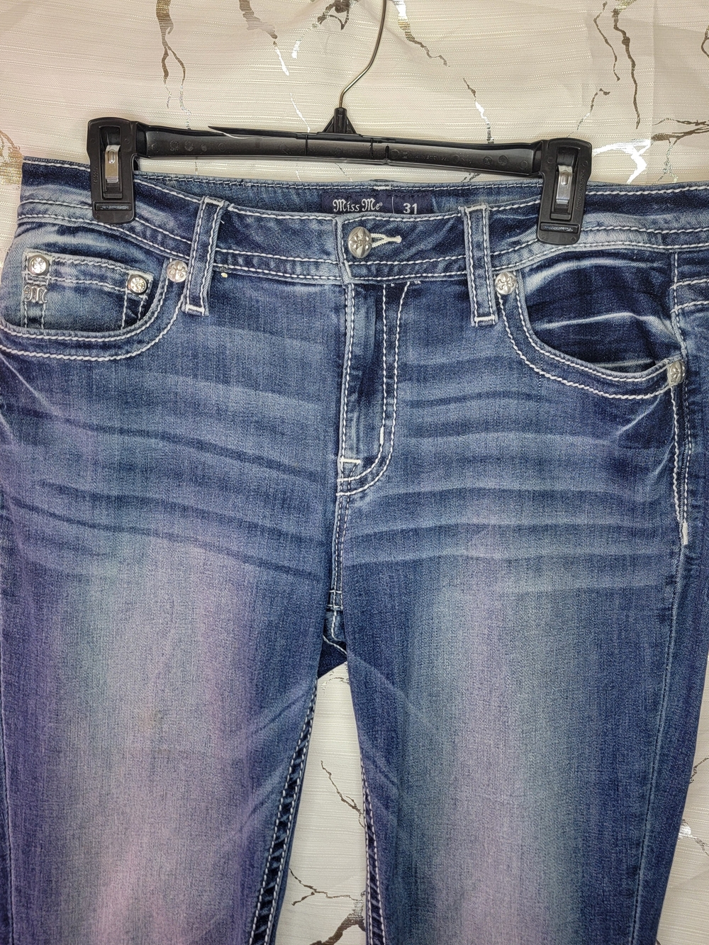 Miss Me Western Bootcut Jeans Size 31 Embroidered Cow Skull Stretch Bling - Picture 10 of 15